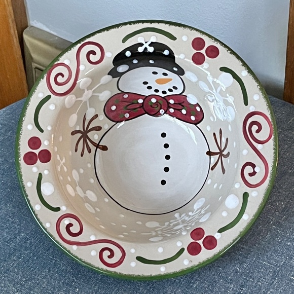 Expressly Yours Pottery Snowman Round Bowl Serving Christmas Candy 8.75" X 3.25" - Picture 2 of 7